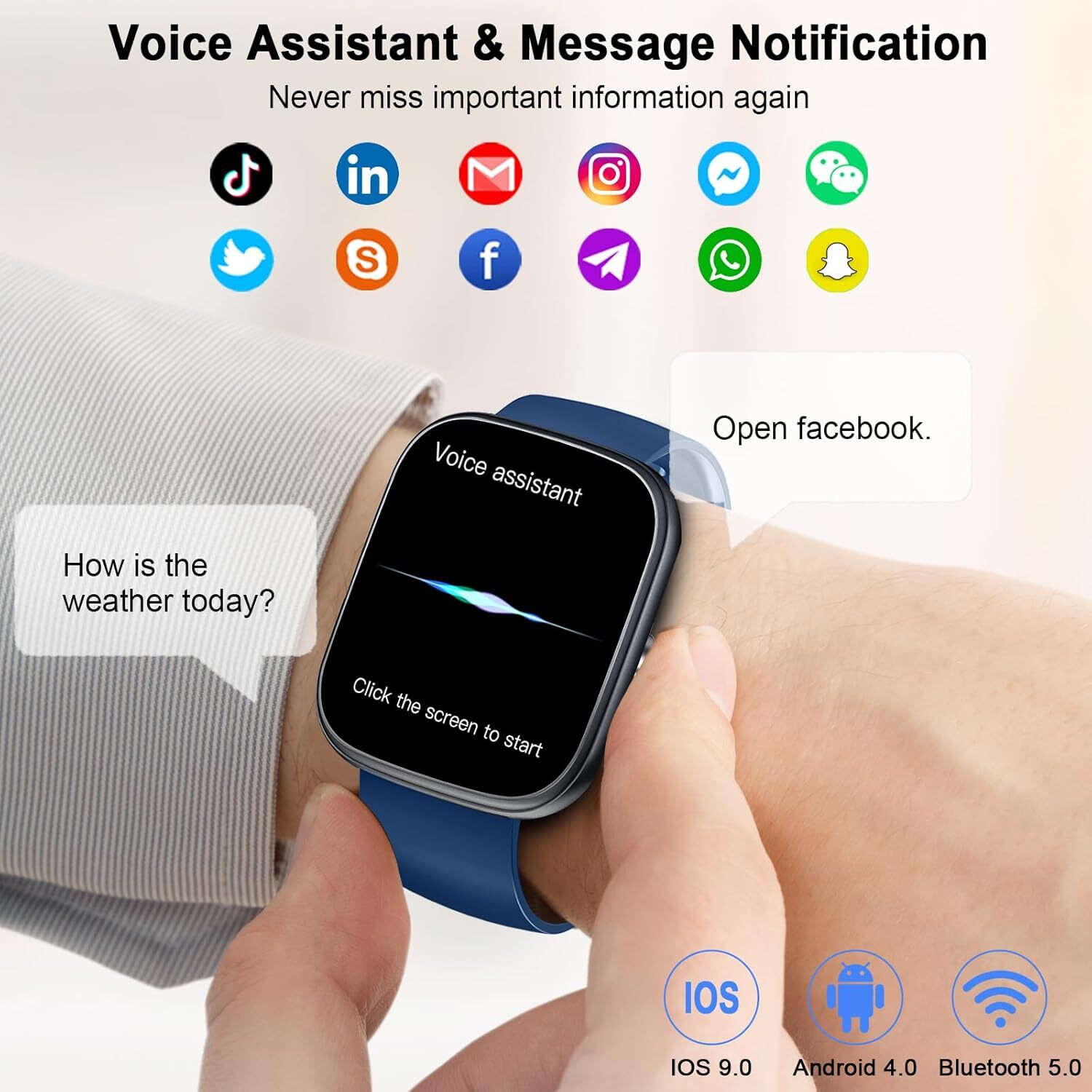 Smart Watch For Men/Women Waterproof Heart Rate/Sleep Monitor Bluetooth – Blue