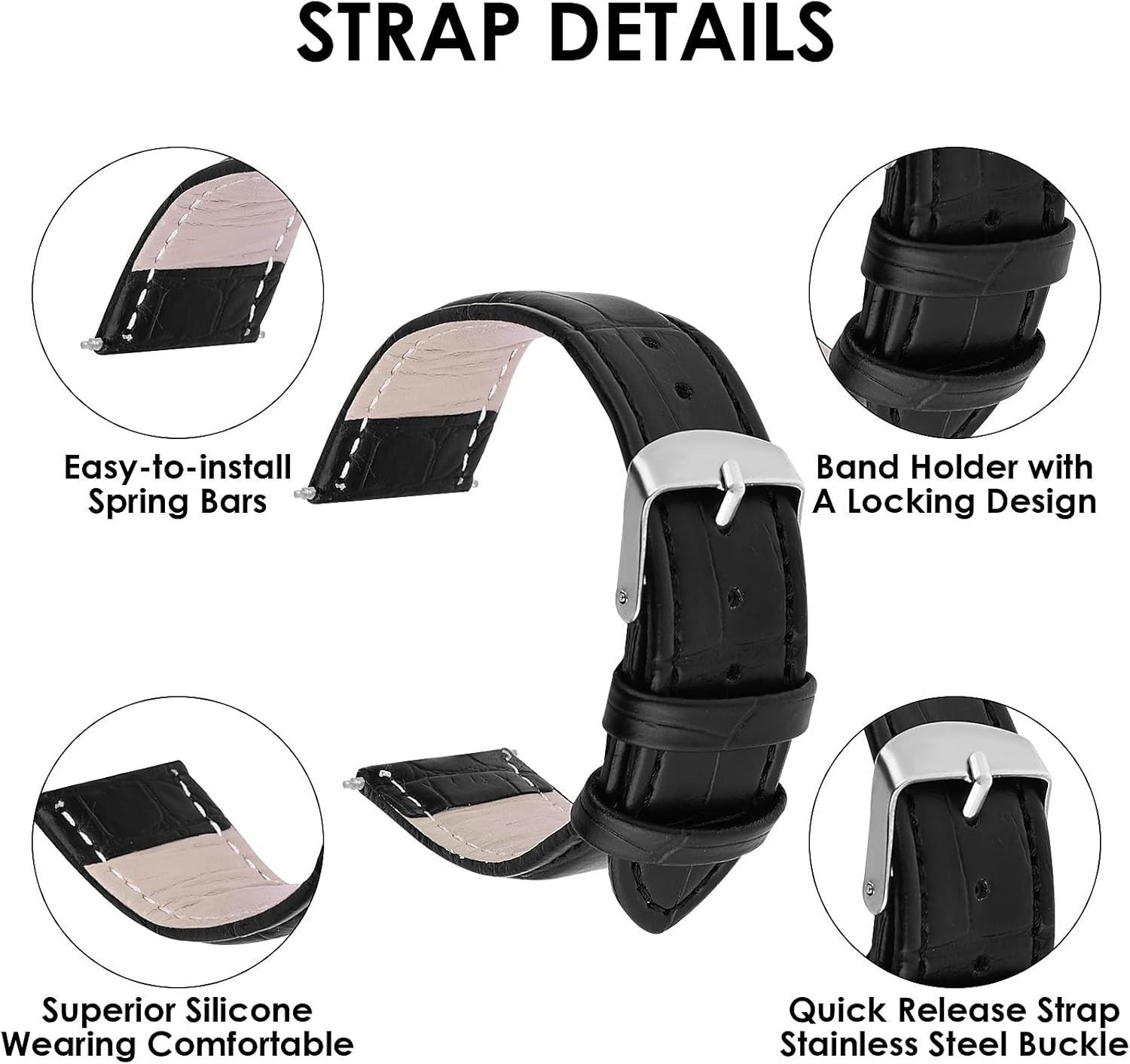 Genuine Leather Watch Band Strap for Men and Women, Compatible with Various Watc