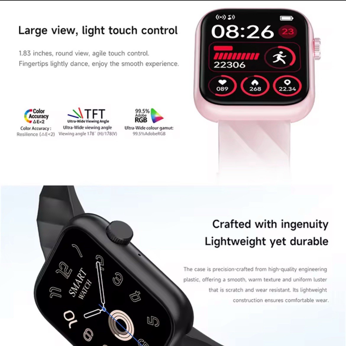 Smart Fitness Watch Blood Pressure Heart Rate Monitor with Bluetooth Call