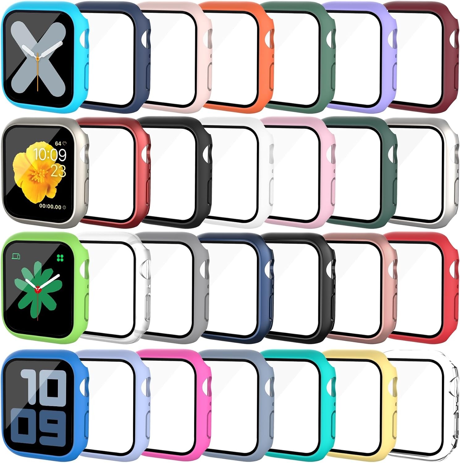 28 Pack Multi-Colored Case for 45mm Apple Watch Series 9/8/7 with Glass Protecto
