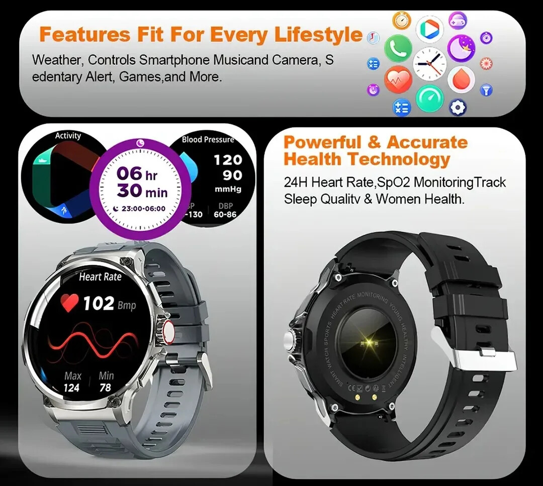 1.85 Inch Call Smart Watch Sports Fitness Tracker Heart Monitor For Android ISO