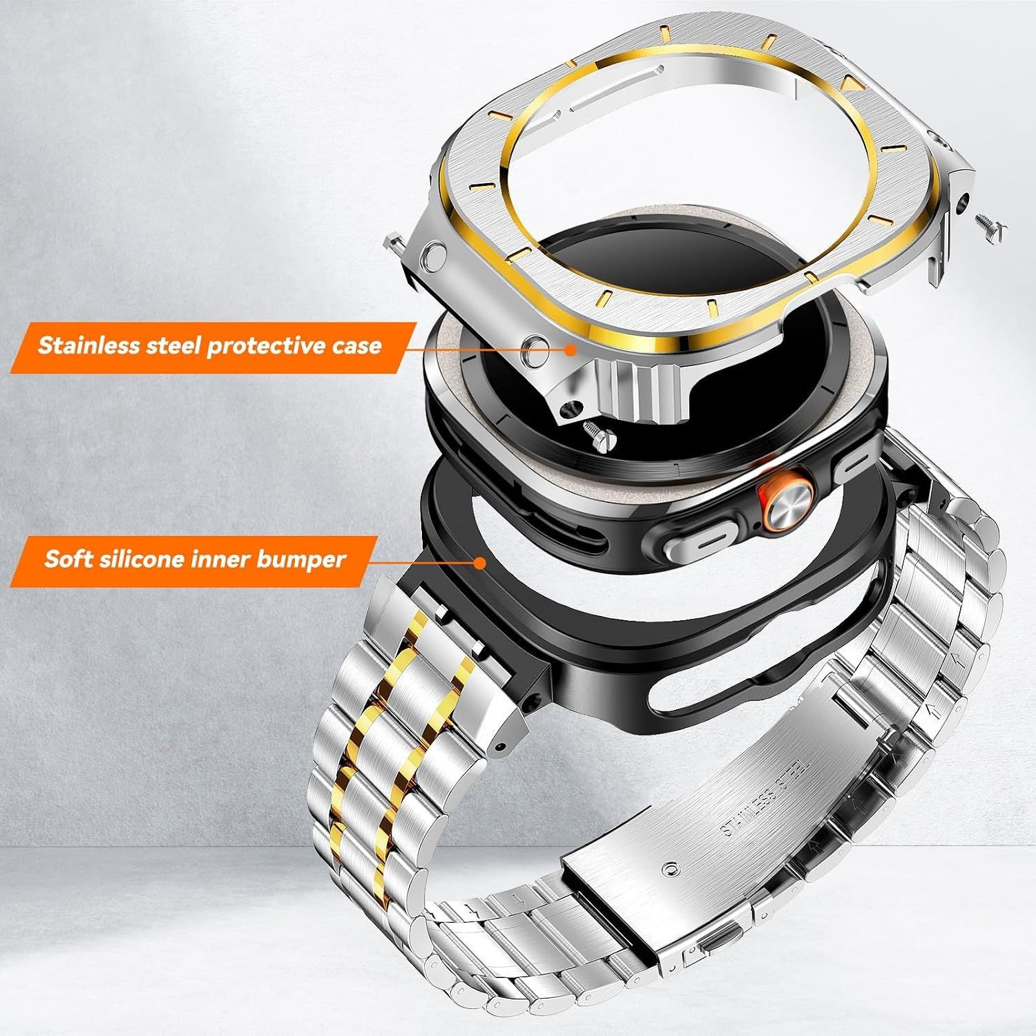 Only Case For Samsung Galaxy Watch Ultra 47mm Metal Luxury Bracelet Silver Gold
