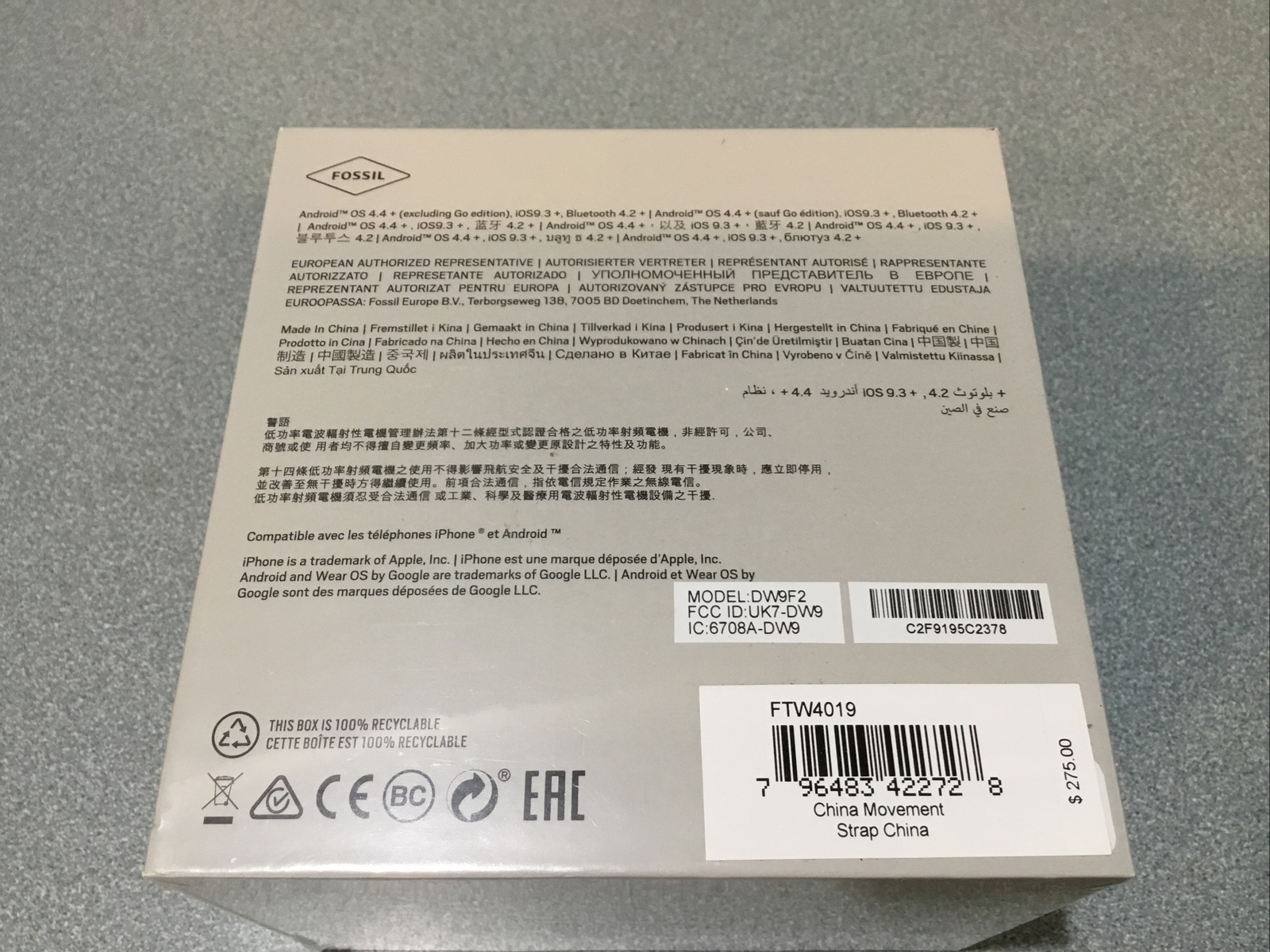 NEW FACTORY SEALED Fossil FTW4019 Sport Smartwatch 43mm Aluminum Black $275