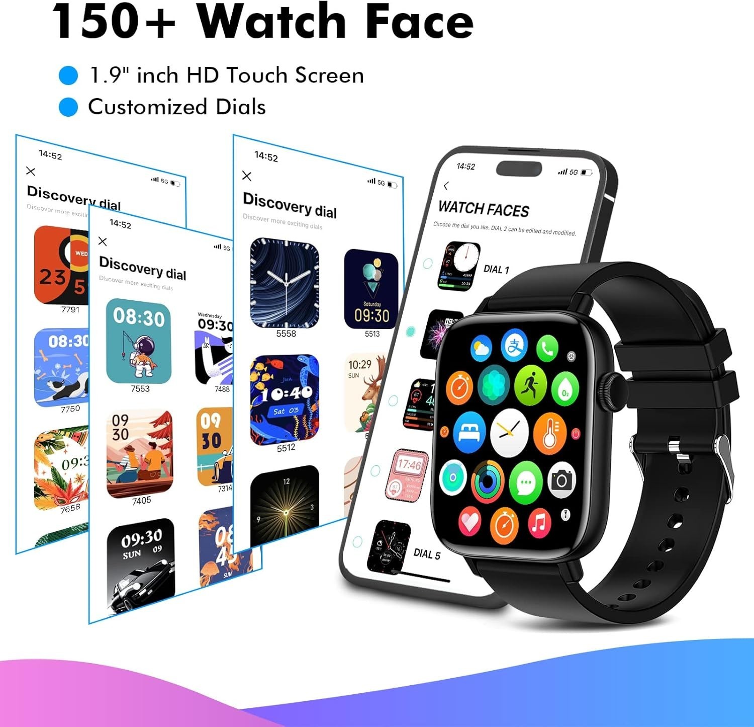 Smart Watch for Android iPhone, 1.9″ Fitness Tracker with Answer/Make Calls …