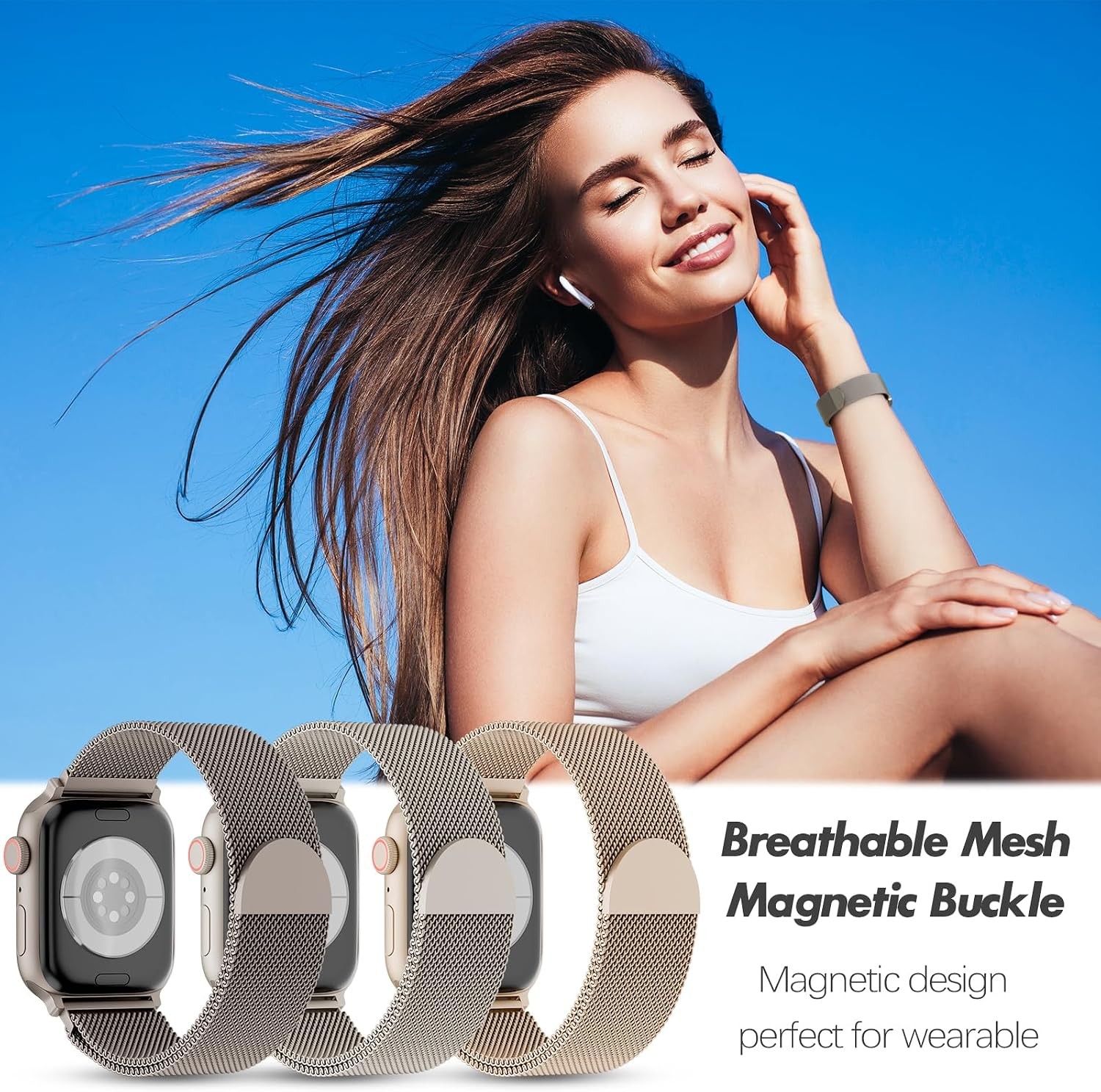 3 Pack Metal Mesh Loop Strap Compatible with Apple Watch 38mm 40mm 41mm