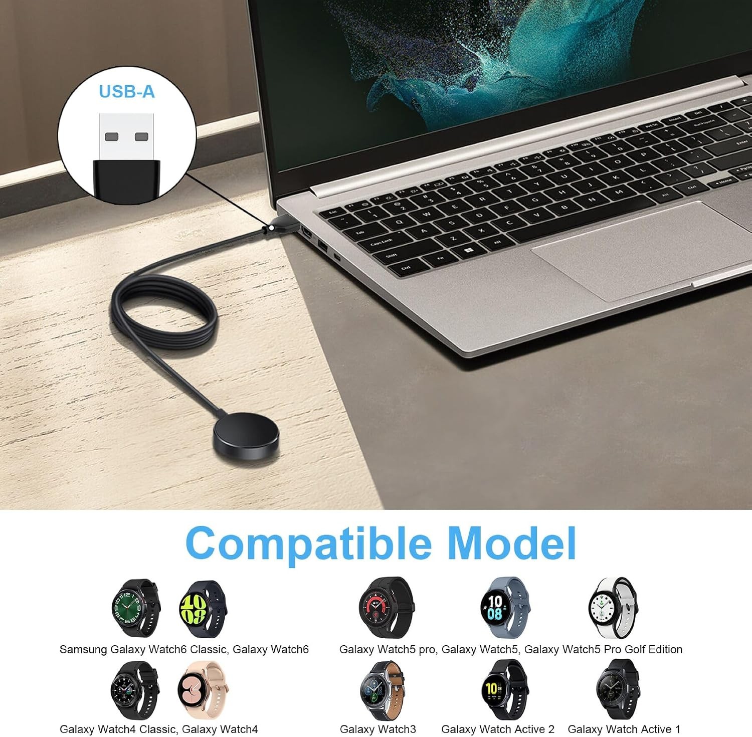 2-Pack USB-C Charging Cables for Samsung Galaxy Watch6/6 Classic/5/5 Charger