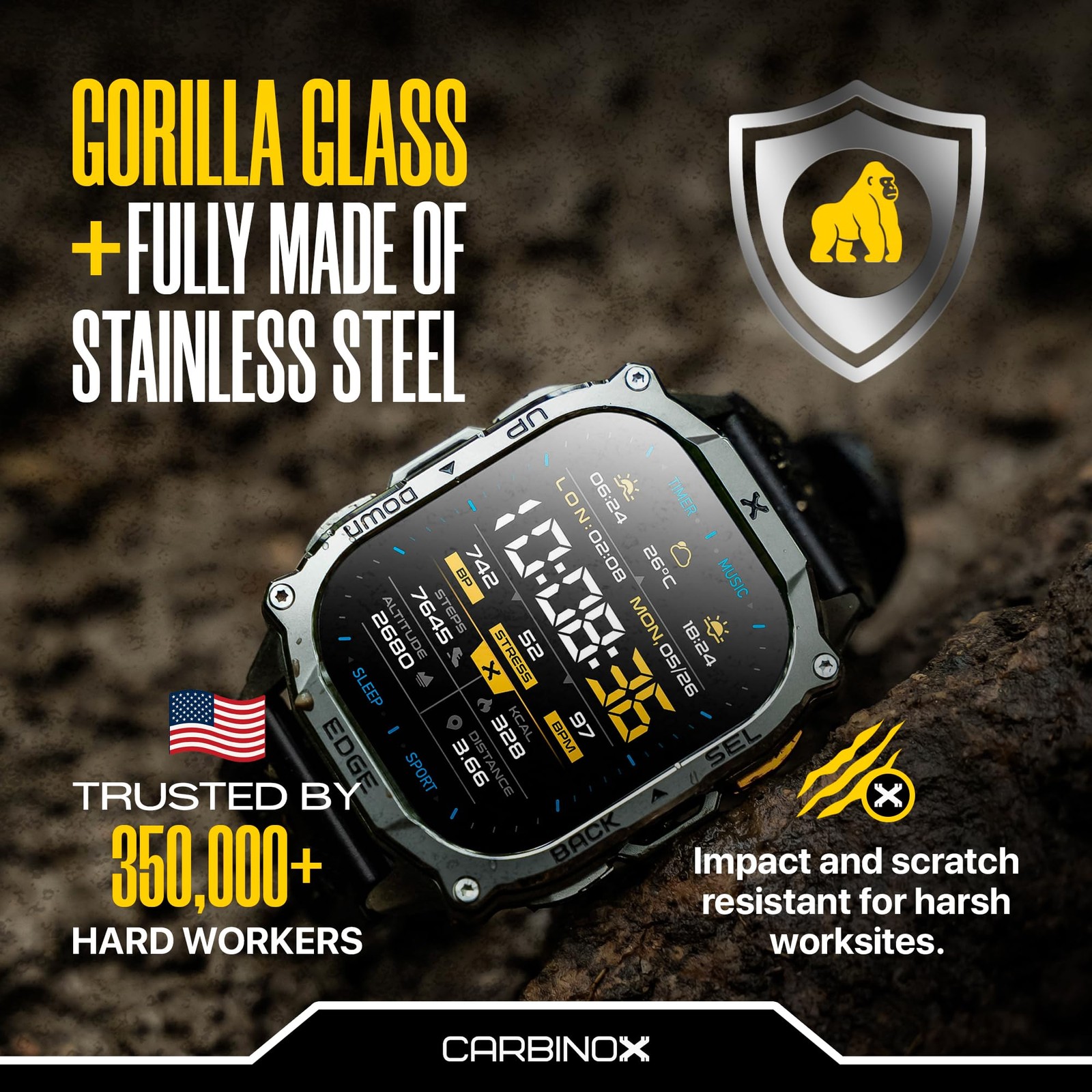 Edge Smart Watch Rugged, 1.96″ AMOLED, Stainless Steel, IP69K/5ATM Fitness tr…