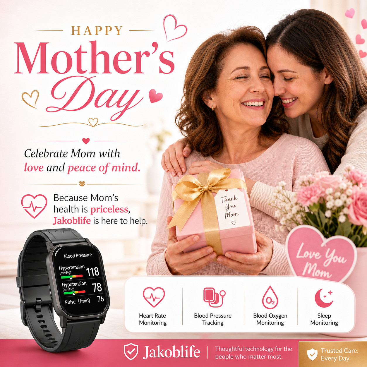 Gold Metal Blood Pressure & Health Matrix, fitnes Smartwatch, FDA 510(k) Cleared