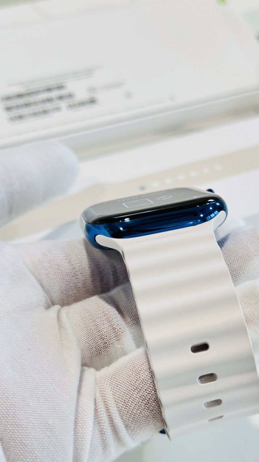 Custom Anodized Polished Blue Gold 46MM Apple Watch SERIES 10 White Ocean Band
