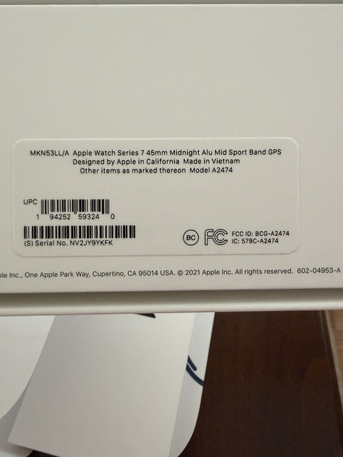 Apple Watch Series 7 GPS 45mm Midnight Aluminum Sport Band MKN53LL/A New READ