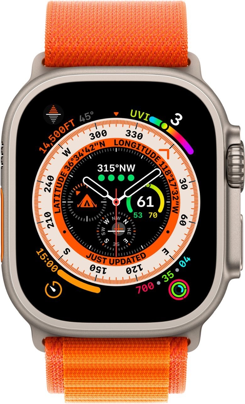 Apple Watch Ultra (GPS + LTE) 49mm Titanium Case w/ Orange Alpine Loop – Large