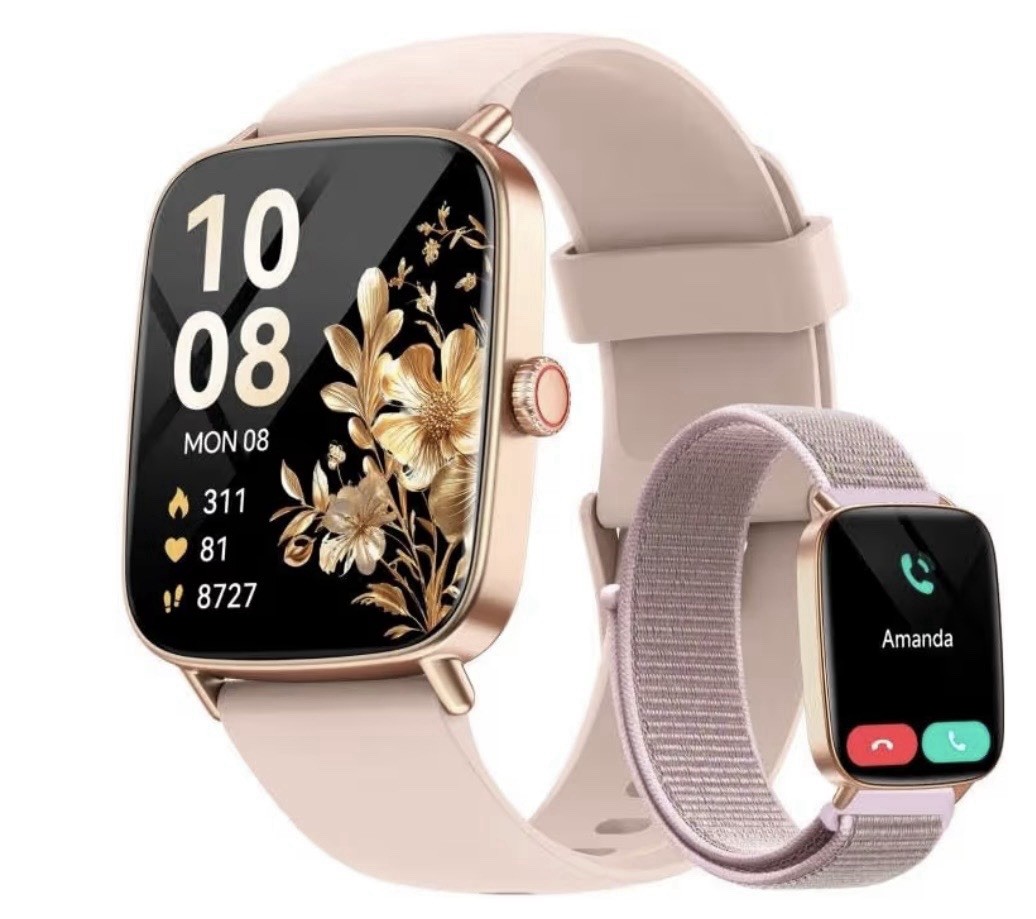 Pink Smart Watch Rose Gold Bluetooth Fitness Heart Rate Sleep Blood Oxygen