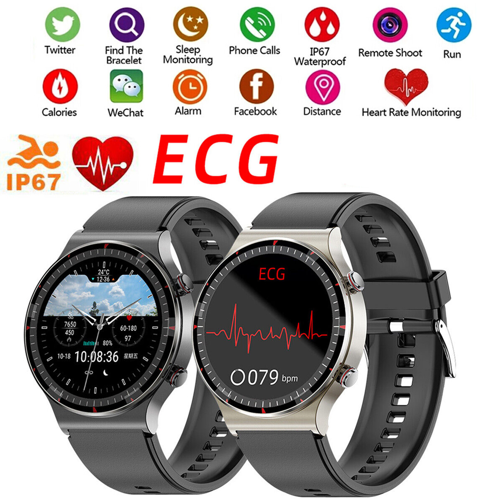 Smart Watch ECG Heart Rate Blood Oxygen Sleep Health Monitor Activity Tracker 1x