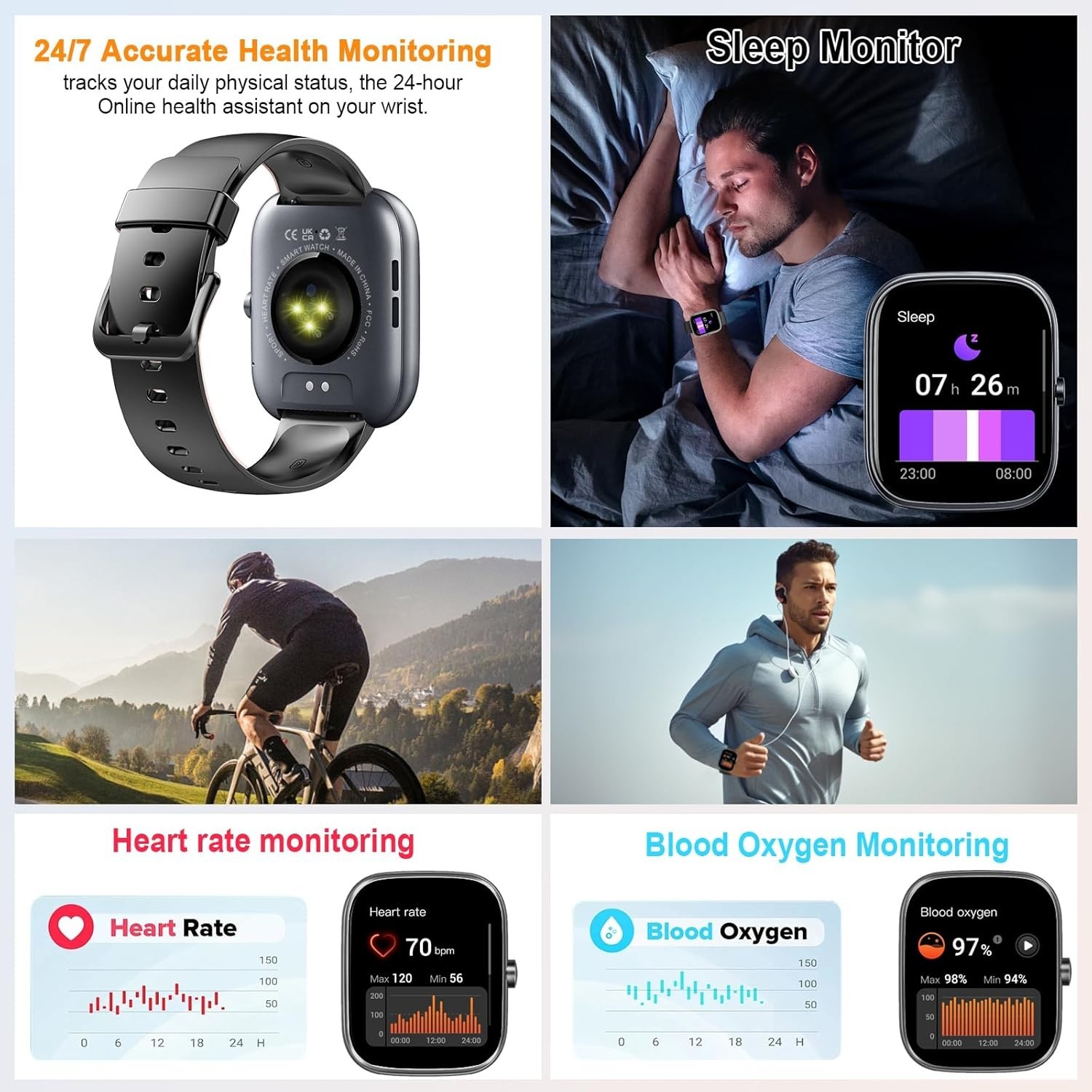 Smart Watch 1.91″HD Smartwatch for Men Women Heart Rate/Sleep Monitor/Pedometer,