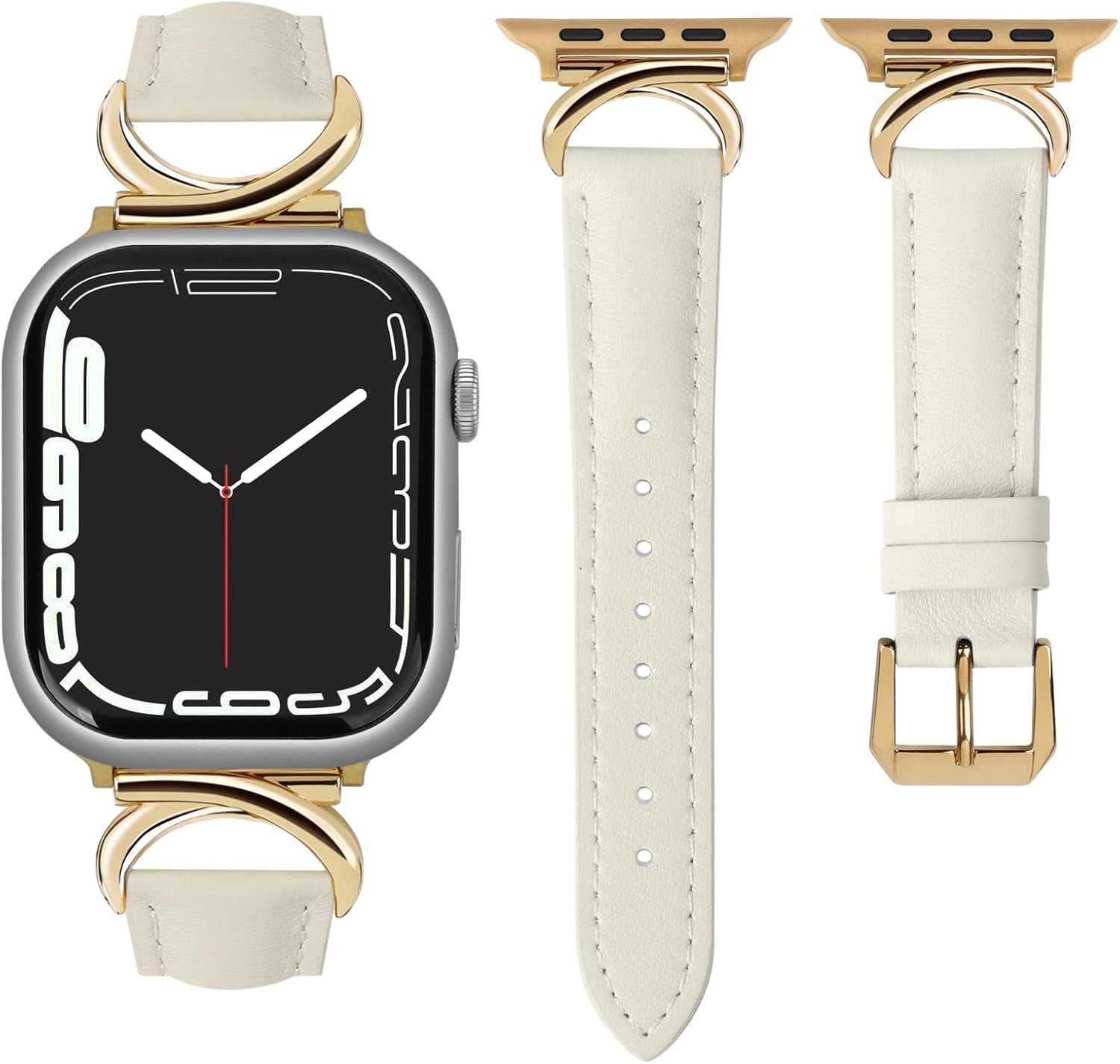Dressy Leather Band for Apple Watch Series 11/10/9 in Starlight/Gold 41mm 40mm 3
