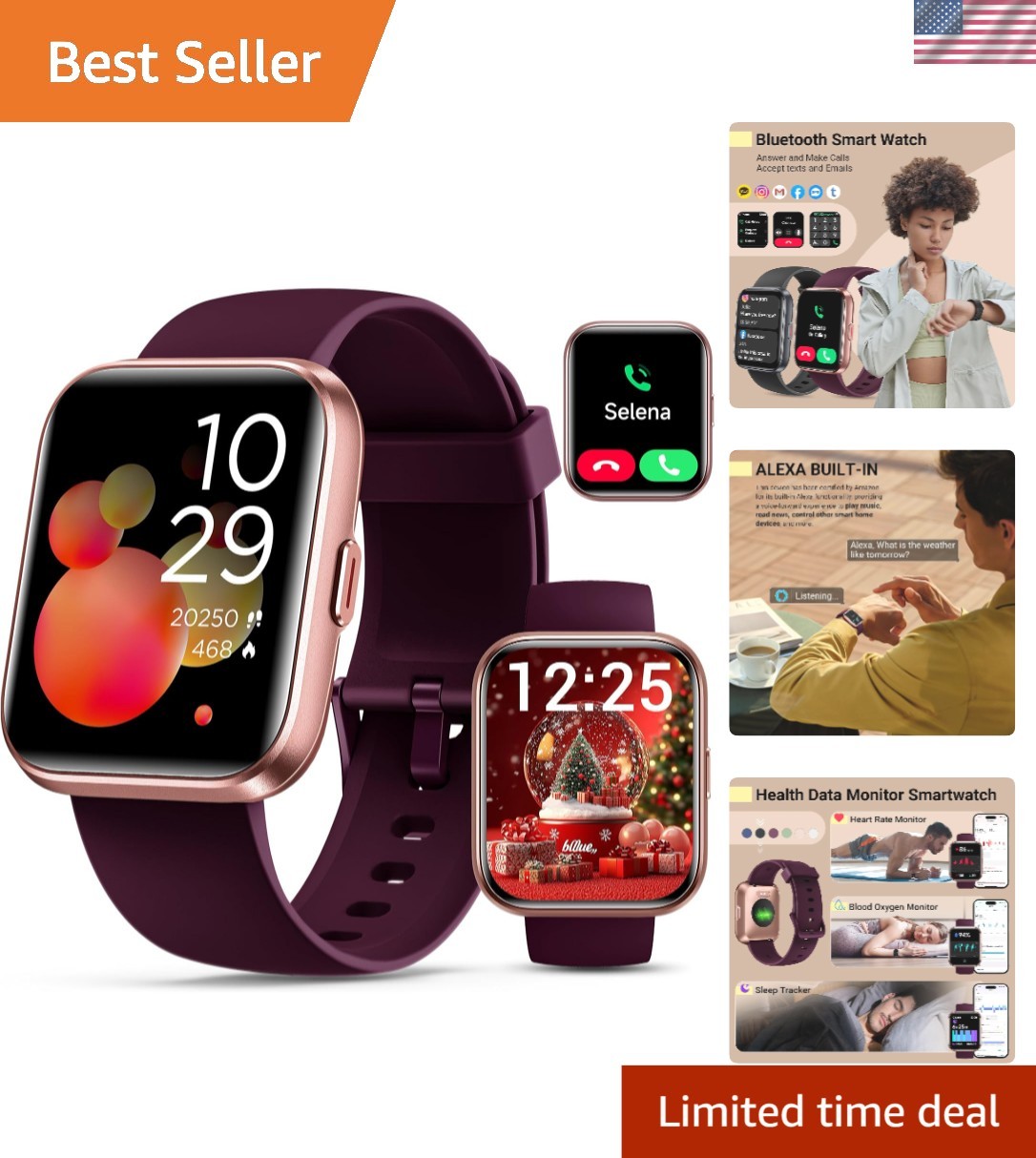 Waterproof Women’s Smartwatch with Fitness Tracking & Customizable Watch Faces