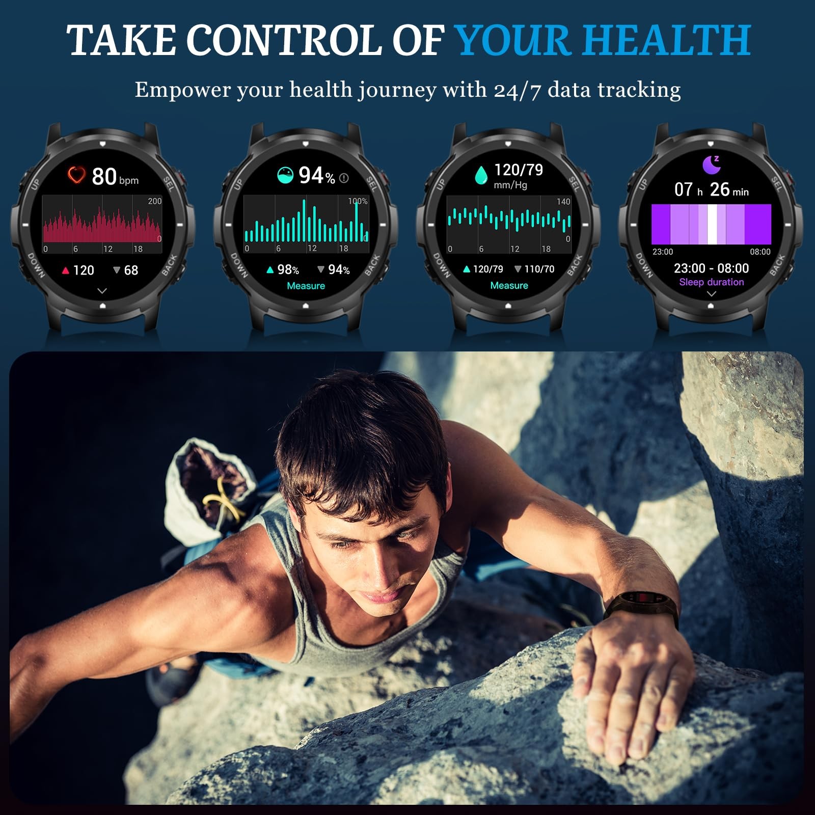 Smart Watch for Men- Bluetooth Call, 2025 Military Waterproof Fitness Sleep T…