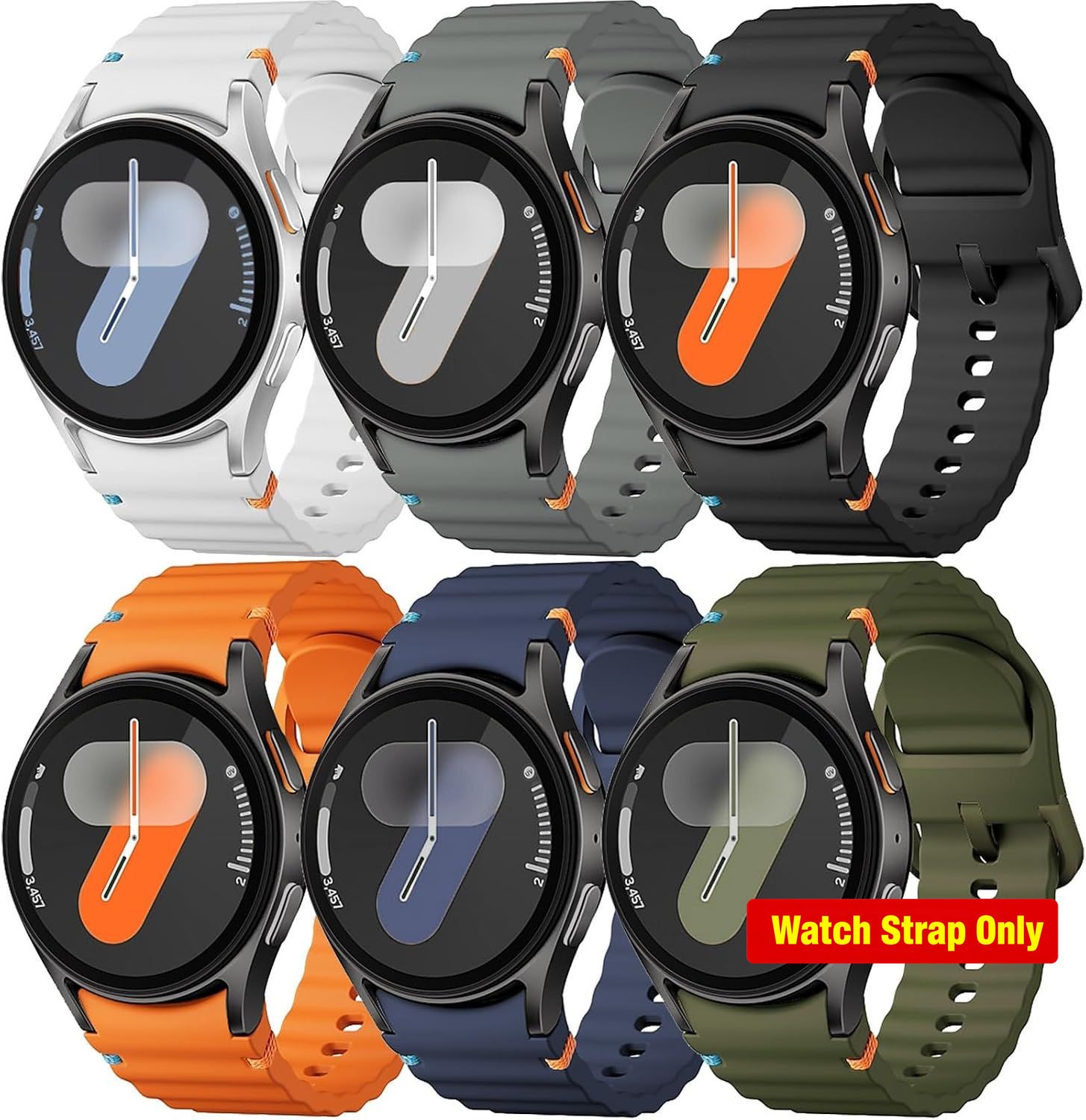 6-Pack of Soft Silicone Bands for Samsung Galaxy Watch 7 40mm & 44mm Compatibili