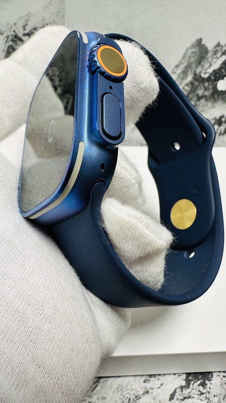 49MM Apple Watch ULTRA 2 CUSTOM BLUE ANODIZED Blue Sport Band Gold Plated Pin