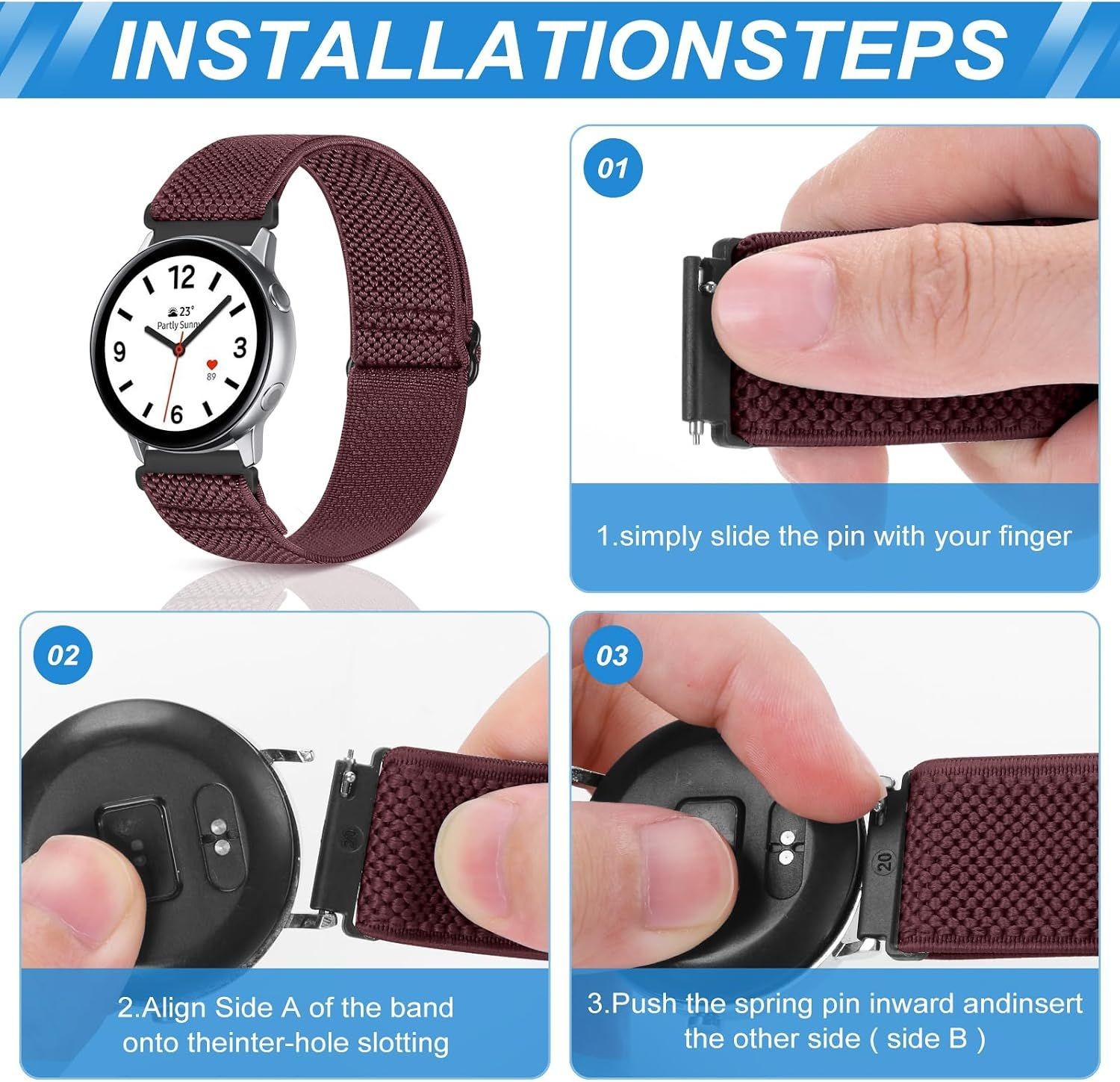 Adjustable Stretchy Nylon Strap Compatible with 20mm Watch Models