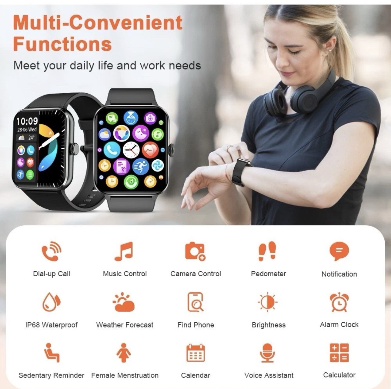 1.85” HD Smart Watch for Men & Women – Fitness Tracker with Bluetooth Calling
