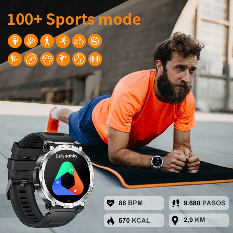 Smart Watch Military Tactical Men Sport Heart Rate Blood Oxygen Fitness Tracker