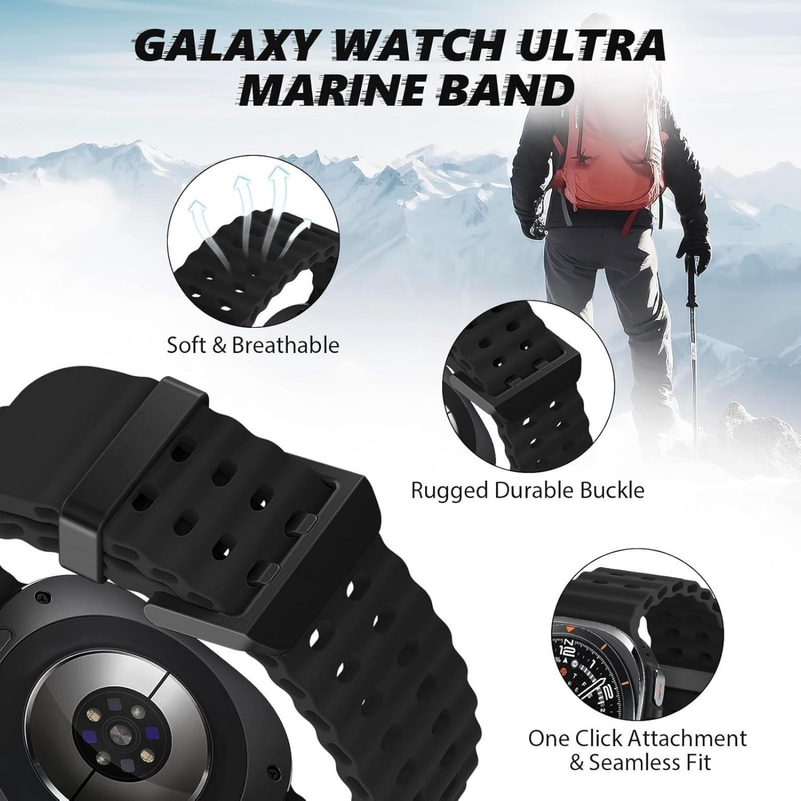 Soft Silicone Strap Band Compatible with Samsung Galaxy Watch Ultra 47mm,Black