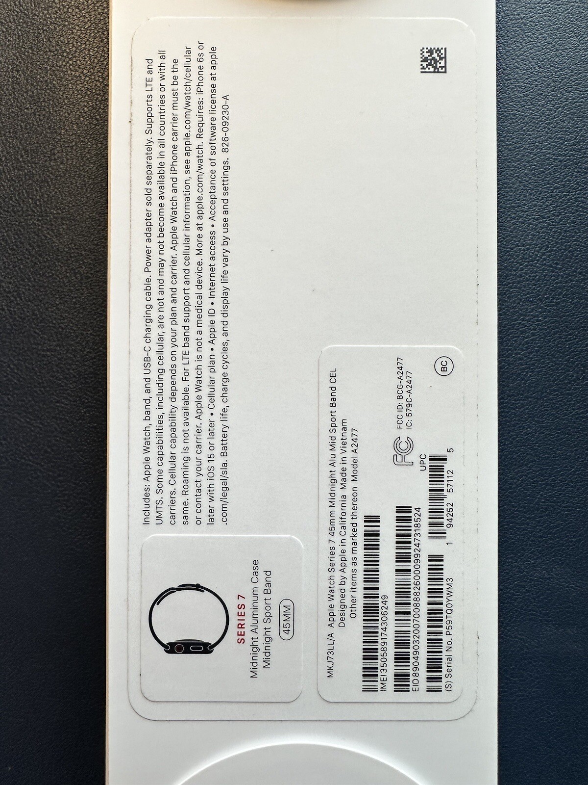 Apple Watch Series 7 45mm Aluminum Case – Sport Band – Midnight, (GPS+cellular)