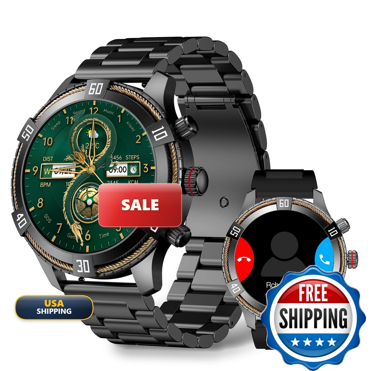 OHUGNA Smart Watch for Men Bluetooth Call 1.43″ AMOLED Display for iOS Android