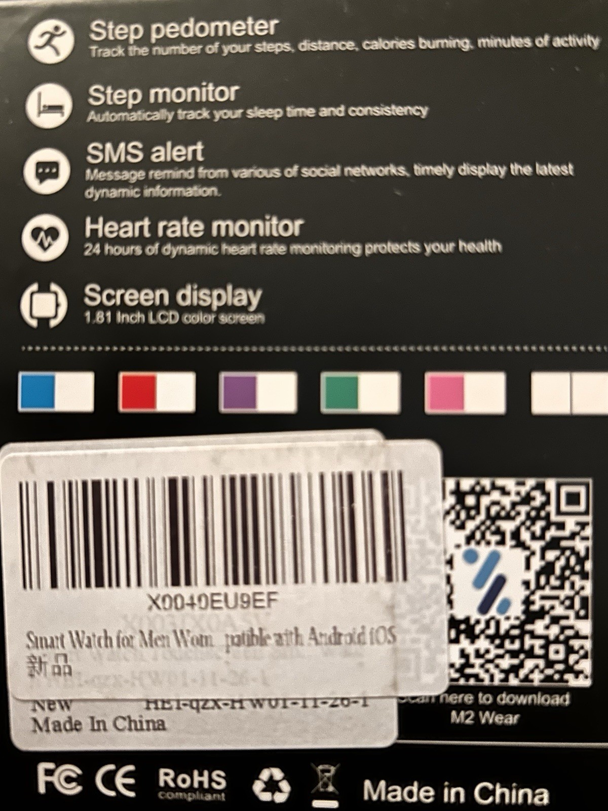 Happy Watch 1.81″ LCD Heart Rate Sleep Multi-Sport Black Silicone Android iOS