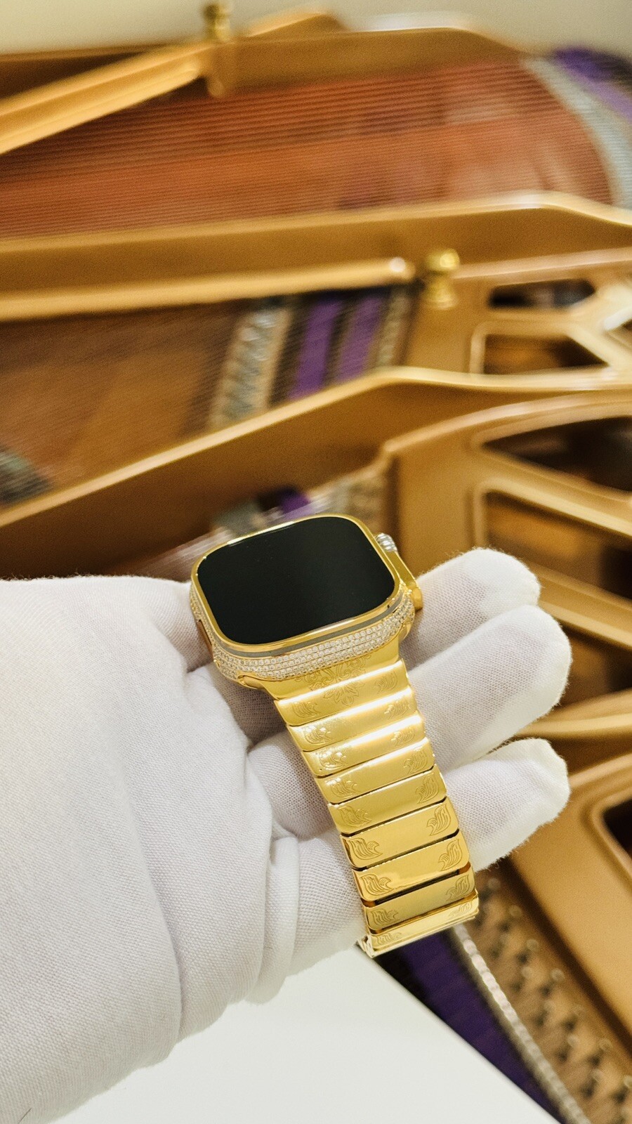 24k Gold Plated Apple Watch ULTRA 3 49mm Zircon Diamonds Engraved 24k Gold Band