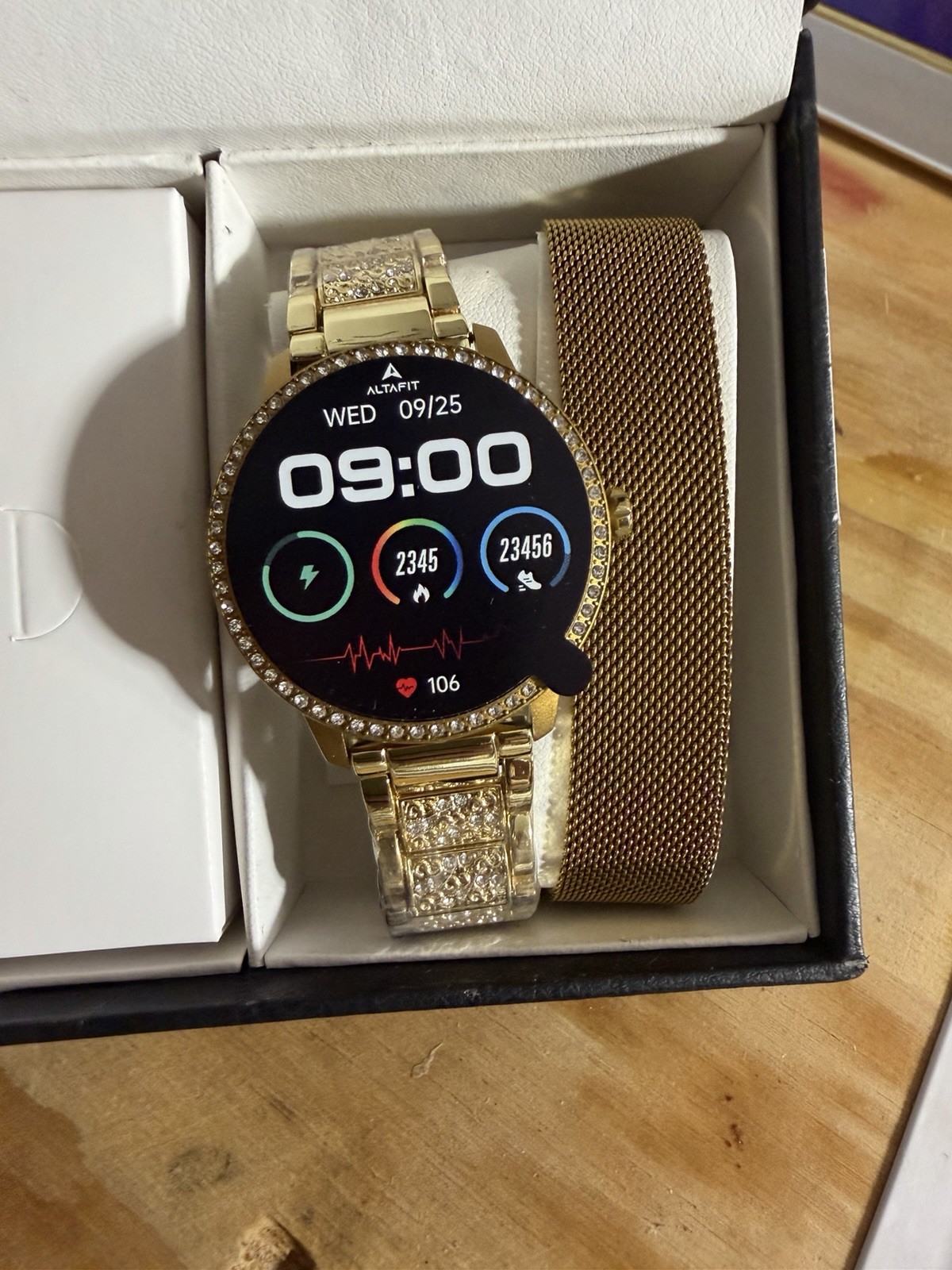 ALTAFIT Touchscreen Heart Rate Smartwatch 42mm Gold Stainless Bluetooth