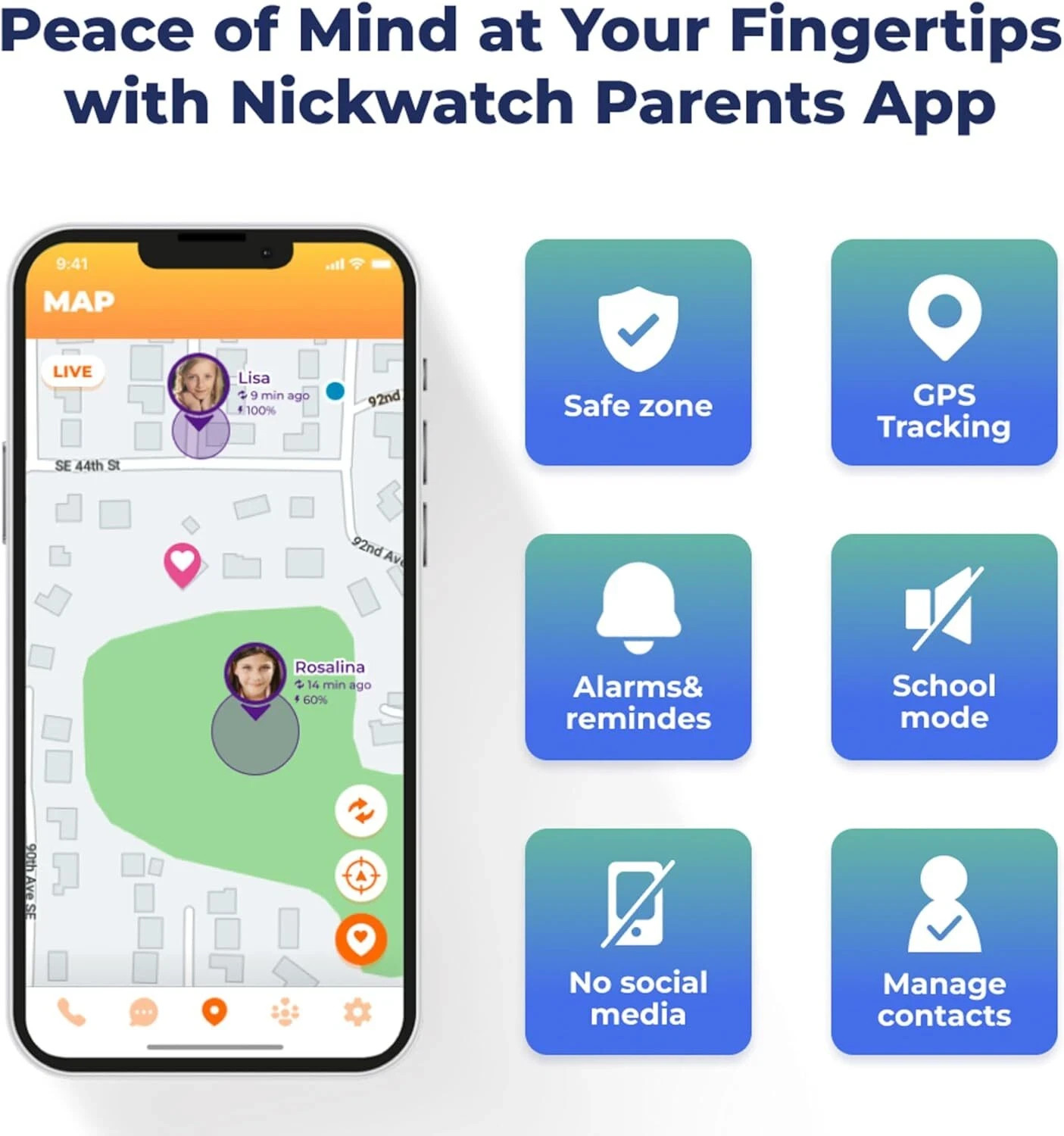 Nick Watch Kids Smart Watch GPS Tracker, Video Calling, SOS, Parental Controls