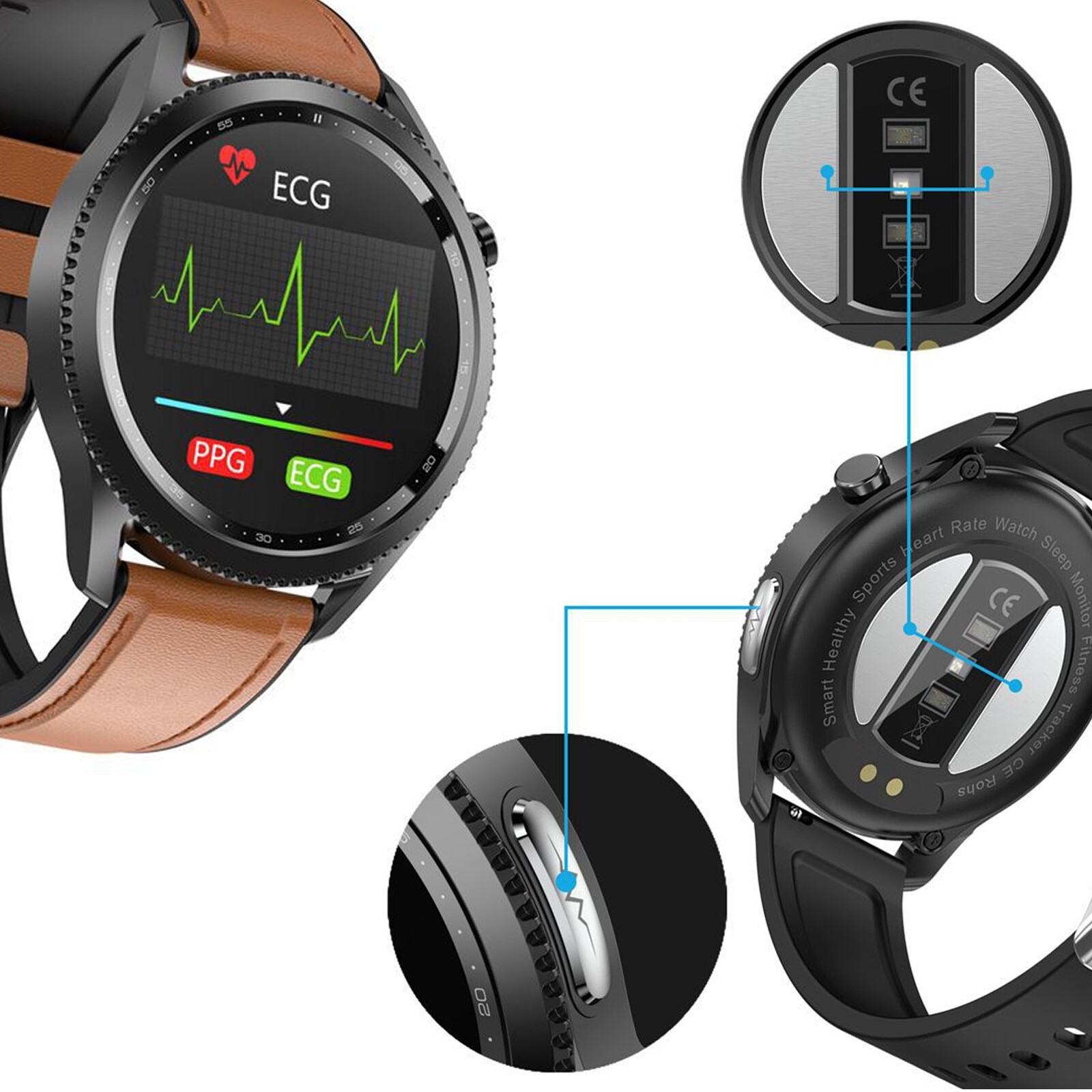 Men’s ECG Watch Sleep Heart Rate Health Blood Pressure Blood Monitor Smart WatbW
