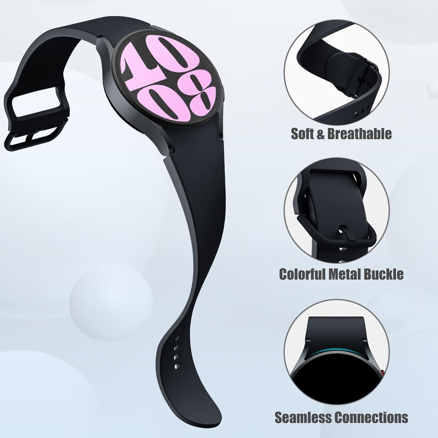 Soft Silicone Band for Samsung Galaxy Watch 7 40mm 44mm, Comfortable Wrist Strap