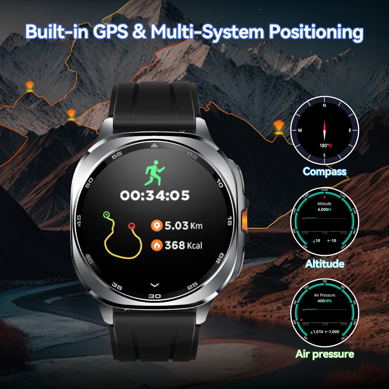 TEQDOT GPS Smart Watch Men 1.43-inch HD AMOLED 3ATM Waterproof 530mAh Large