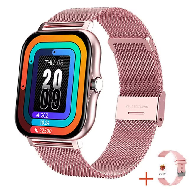 Smartwatch for Women iPhone Android Samsung Bluetooth Stainless Steel Pink NEW