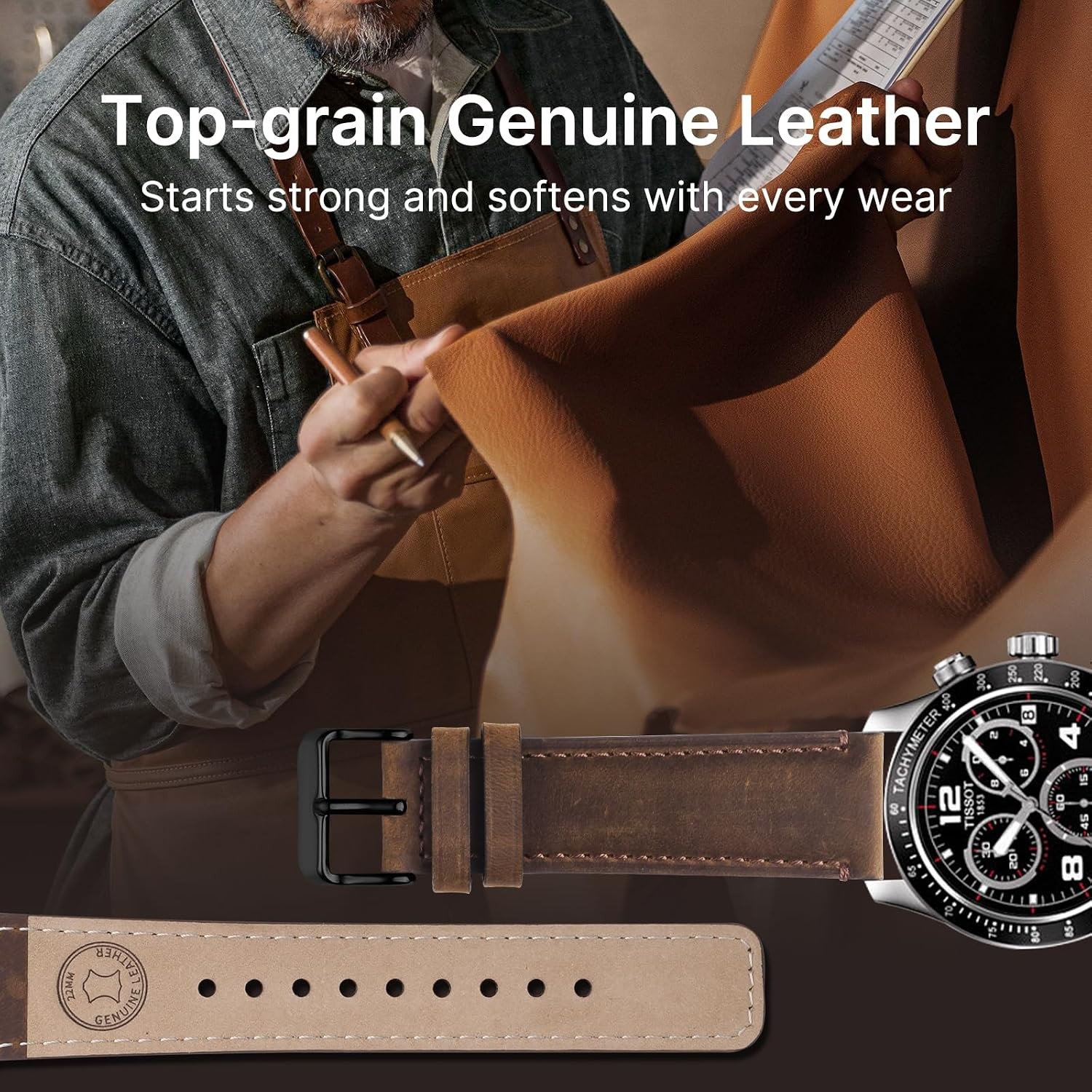 2 Pack Quick Release Leather Watch Straps for Garmin Vivoactive 5/6/4/3, 22mm