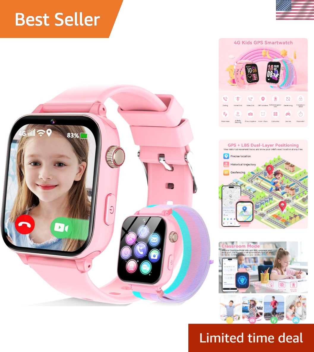 4G Kids Smart Watch Phone GPS, Smartwatch for Boys Girls Ages 4-12 with Vide…