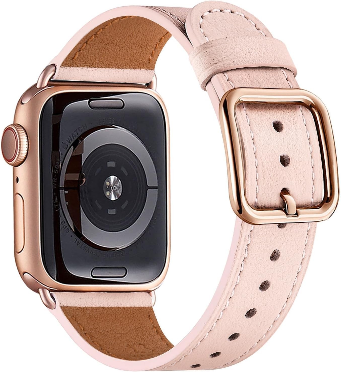 Leather Strap Compatible with Apple Watch Series 7 44mm Pink Sand/Rose Gold