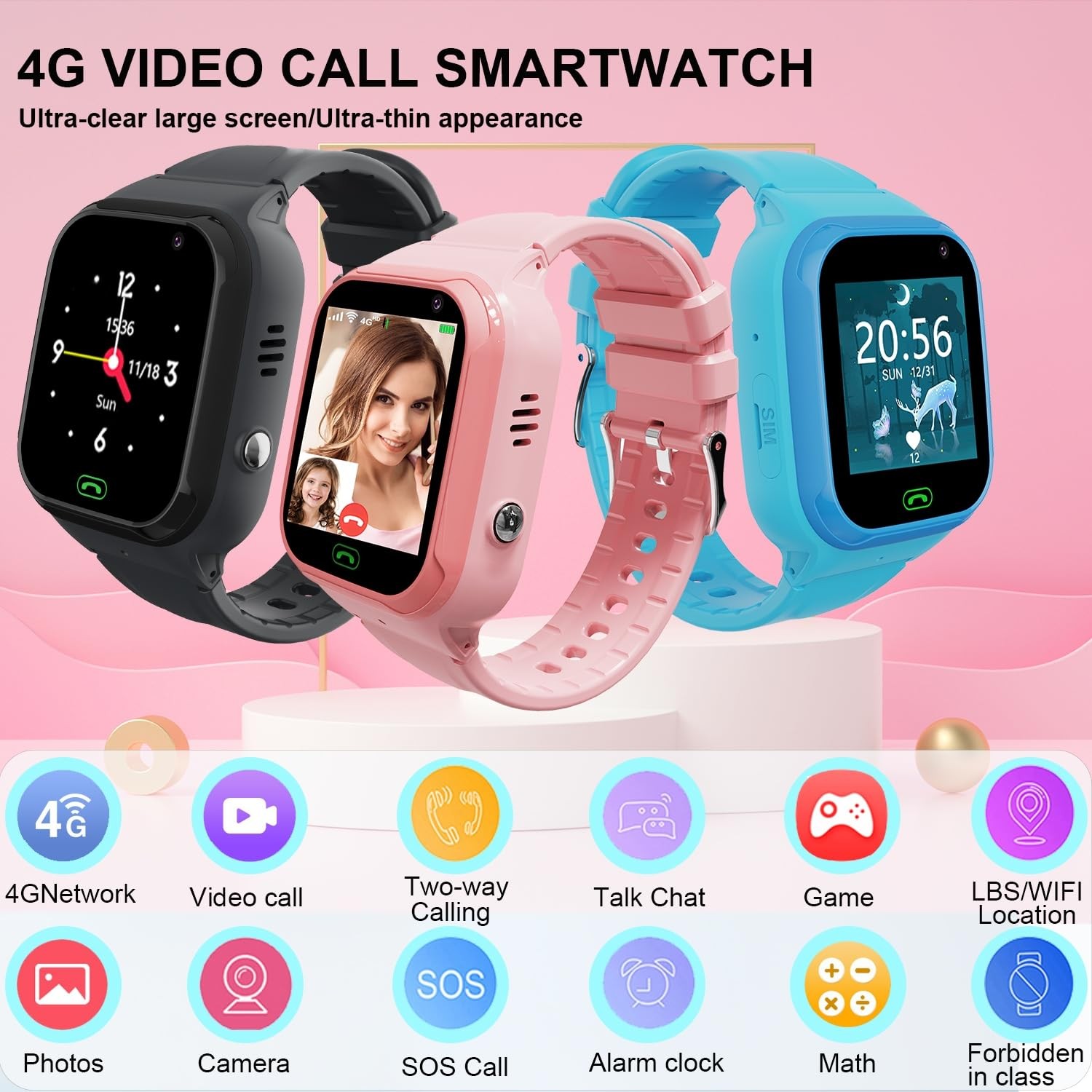 4G with GPS Tracker, Smartwatches with Video Calling Voice Chat Key Class Mod…