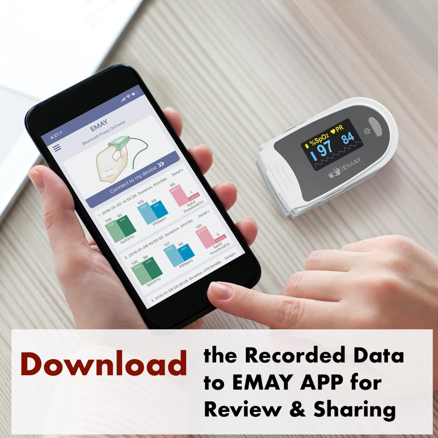 Sleep Oxygen Monitor Built-in Recording Continuous Blood Oxygen Pulse Rate Raw