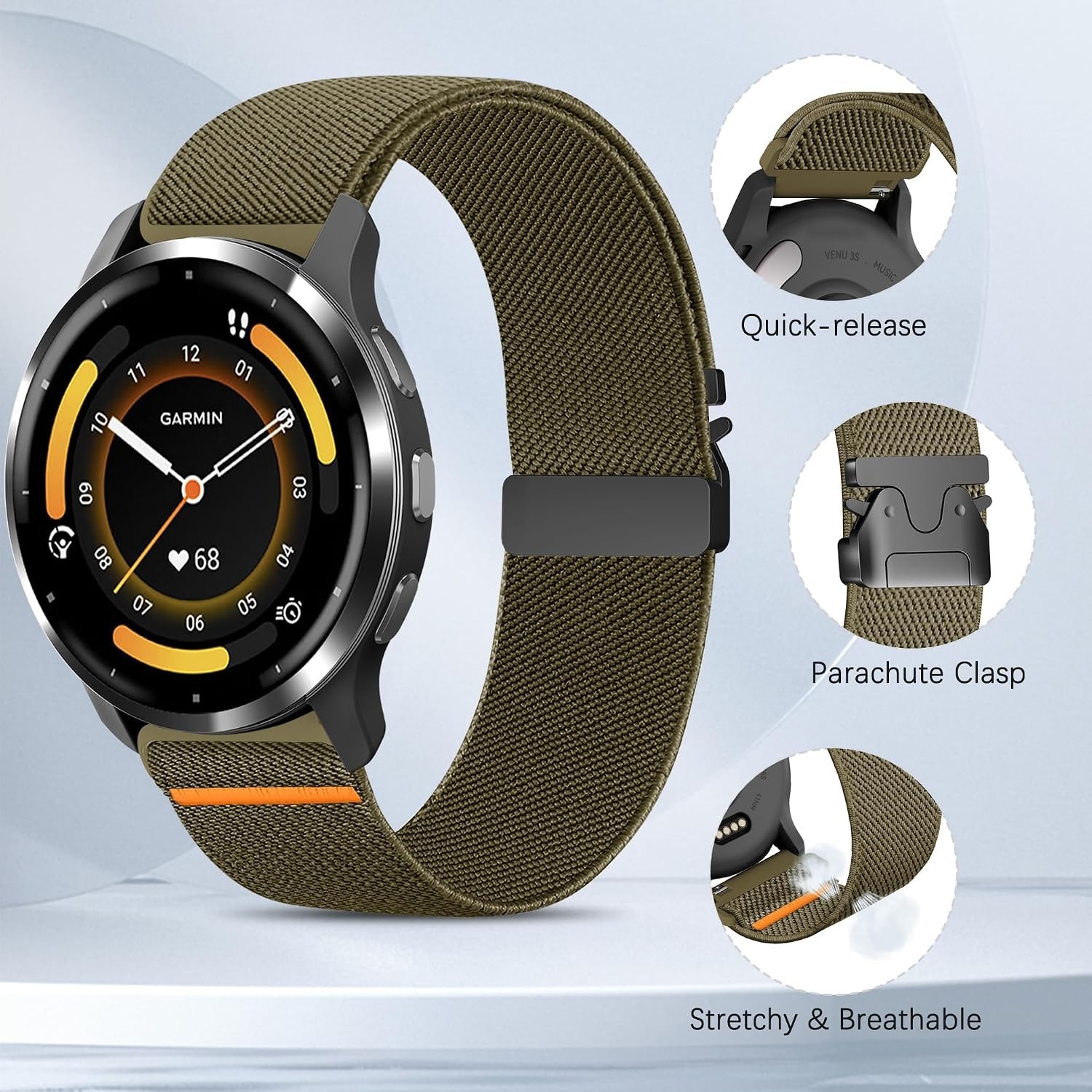 Case For Garmin Venu 4/3/2, Forerunner 265/255, Vivoactive 4 22mm Stretchy Band