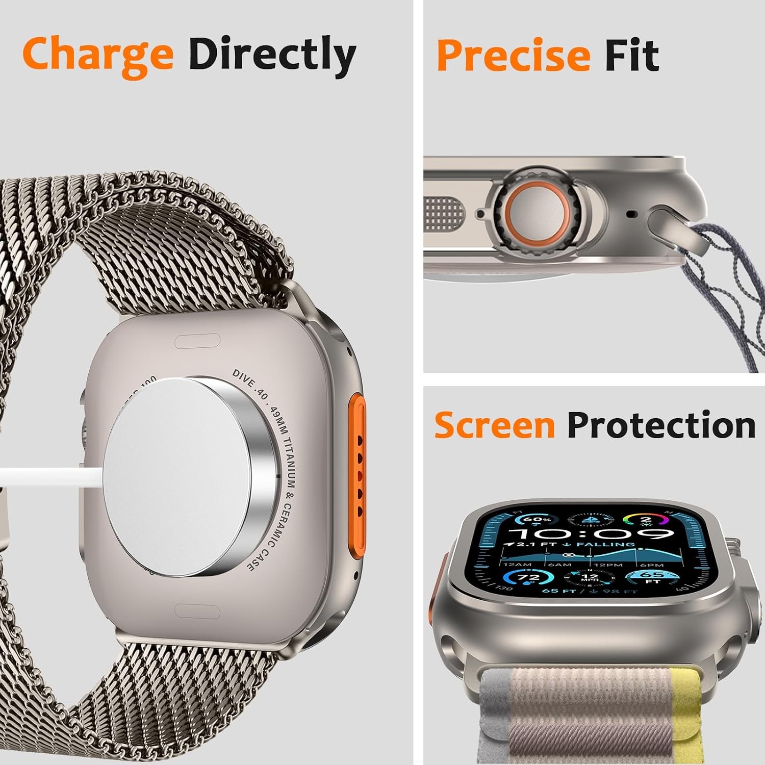 Rugged 2 in 1 Case for Apple Watch Ultra 49mm, Metal Thin Frame Bumper Cover