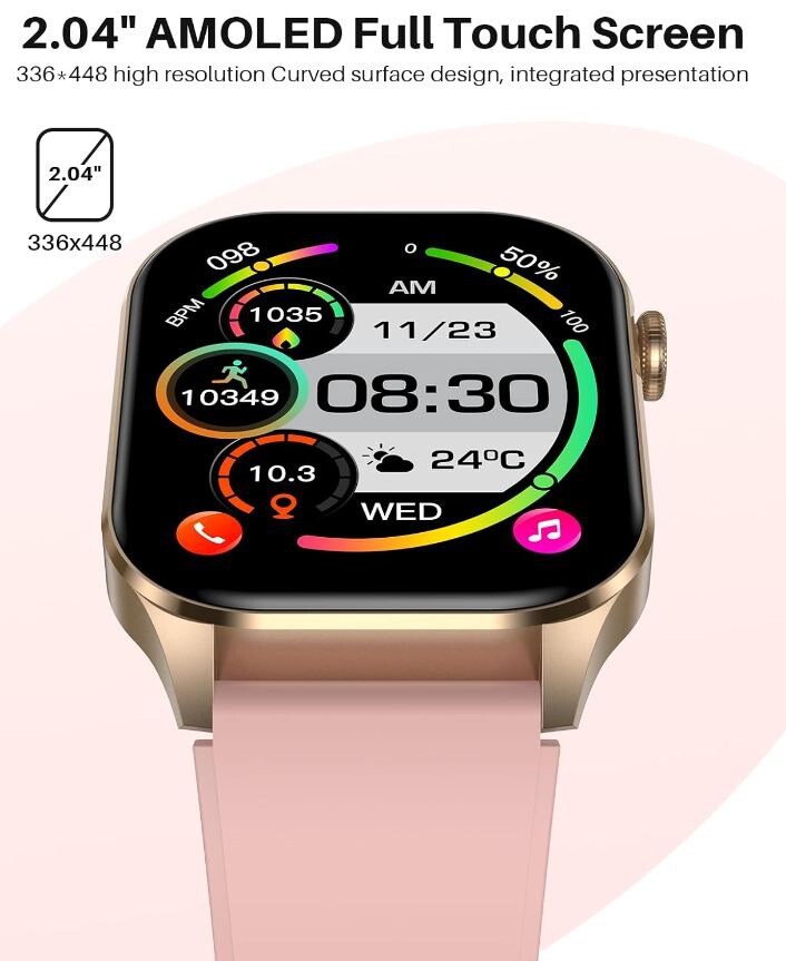Smart Watch 2.04-inch AMOLED Display, infrared true Blood Oxygen Monitor