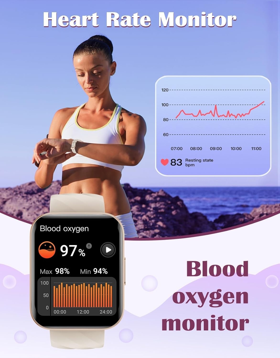 Stylish Fitness Tracker Smartwatch with Heart Rate Monitor & 1.85″ Touchscreen