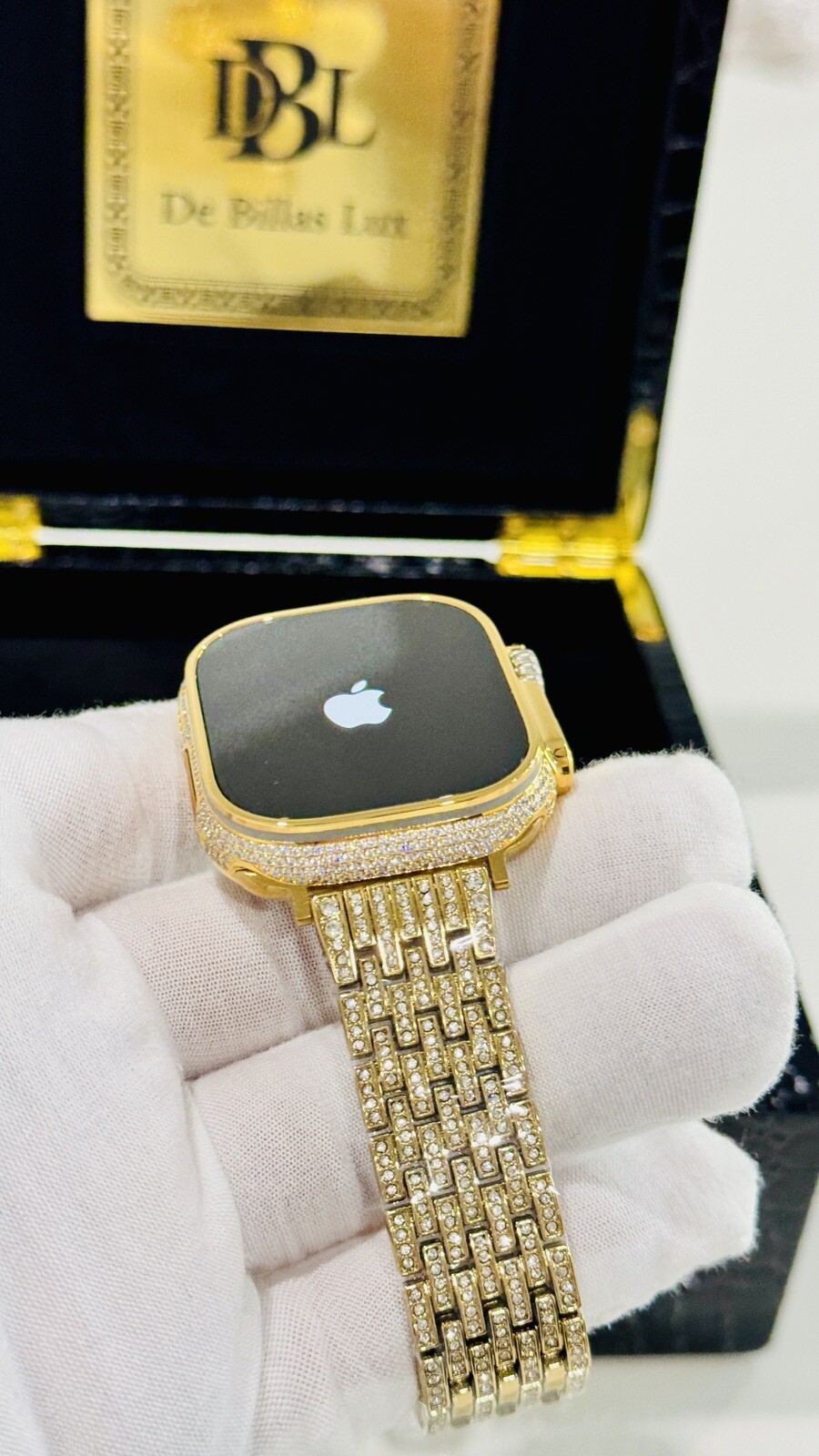 CUSTOM 24k Gold Plated Apple Watch ULTRA 2 49mm Zircon Diamonds ICED Gold Band