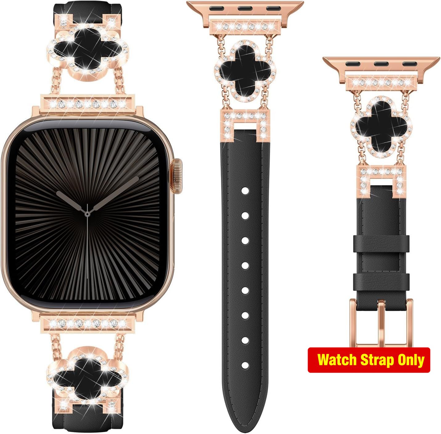 Dressy Slim Leather Band with Bling Buckle for Apple Watch 40mm 41mm Compatible