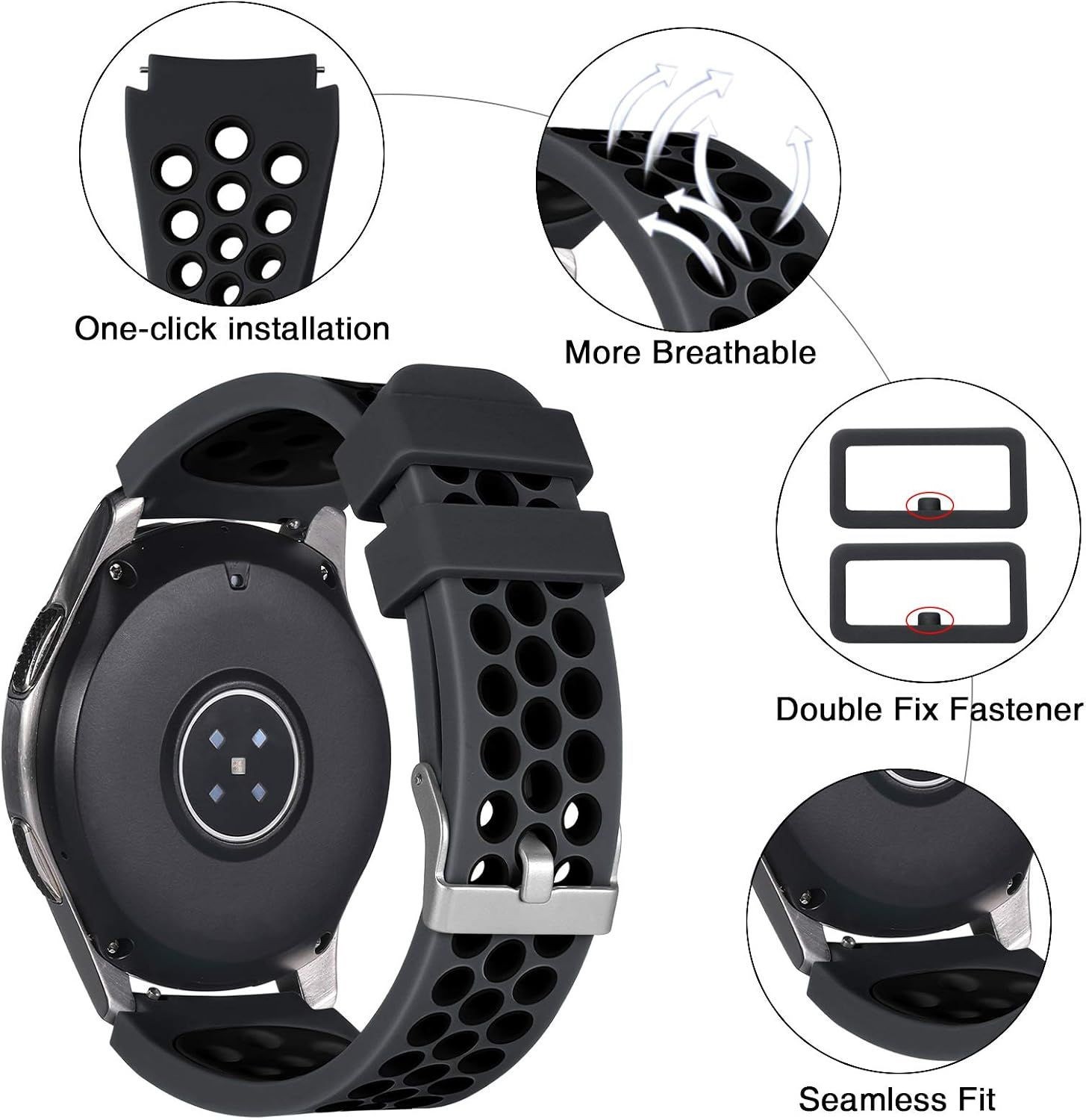 22mm Silicone Watch Only Strap in Anthracite for Samsung Galaxy Watch 46mm,