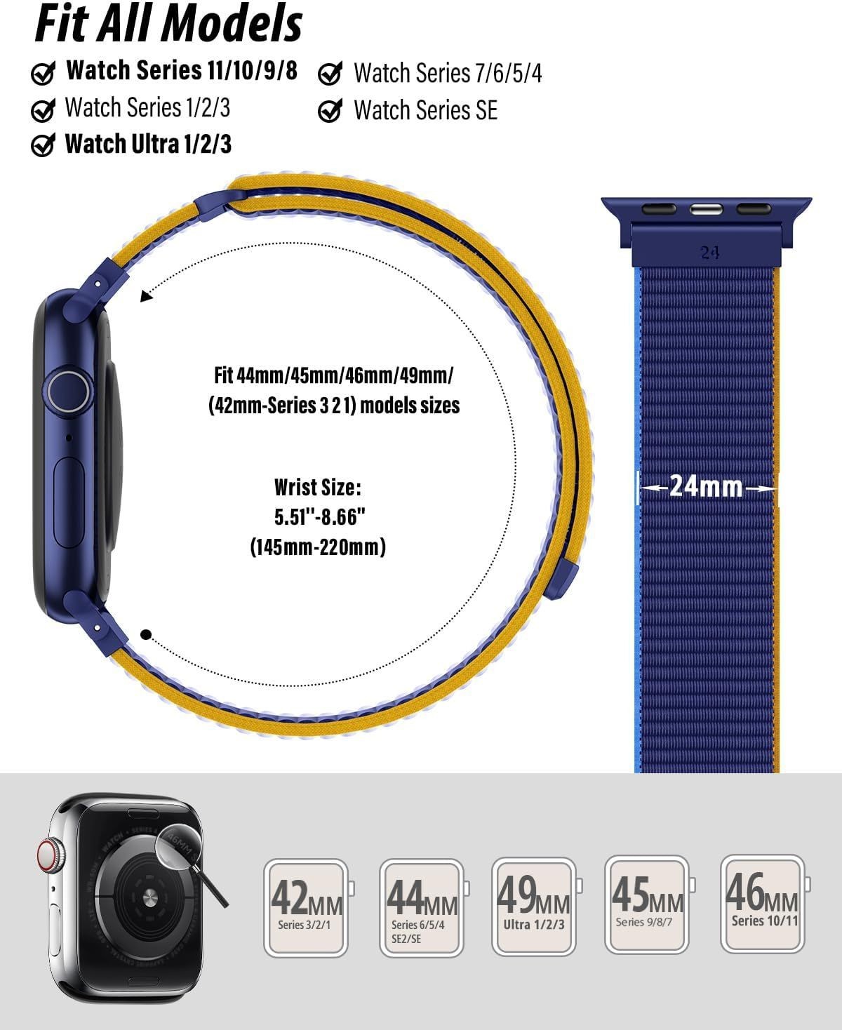 Nylon Loop Sport Band Compatible with Apple Watch 38mm 40mm 41mm Breathable